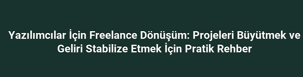 Yazılımcılar İçin Freelance Dönüşüm: Projeleri Büyütmek ve Geliri Stabilize Etmek İçin Pratik Rehber