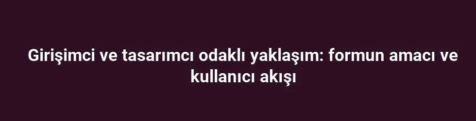 Girişimci ve tasarımcı odaklı yaklaşım: formun amacı ve kullanıcı akışı