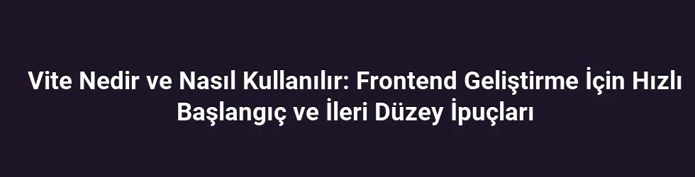 Vite Nedir ve Nasıl Kullanılır: Frontend Geliştirme İçin Hızlı Başlangıç ve İleri Düzey İpuçları